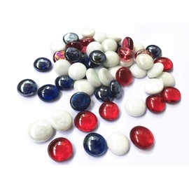 Briliant Shop Flat Pebbles Marbles, 3 Lbs Glass Gems Stone for Vase Fillers, Wedding Table Scatter, Aquarium Fillers Decor, Party Decoration, Crystal Rocks (Approx 290 pcs) (Red White and Blue)