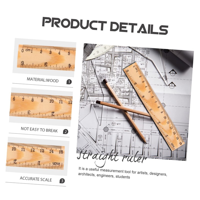 BESPORTBLE 20pcs Wooden Straight Edges Rulers for Boy Girl Durable