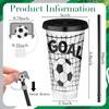 Domensi 12 Pcs Soccer Plastic Tumbler with Lid and Straw
