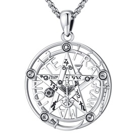 Eusense Pentagram Necklace Triple Moon Goddess Necklace 925 Sterling Silver Hecate Pendant Sun and Moon Pendant Jewellery Gifts Spiritual Amulet Wiccan Pagan Talisman for Men Women, Sterling Silver
