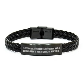 Funny Electrician Quotes, Stainless Steel Interlaced Leather Bracelte, Birthday Unique Gifts for Electricians, Unique Presents from Friends, Coworkers, or Family