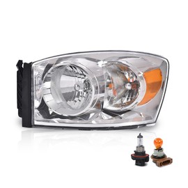 ALLGOOD Headlight with Bulbs Compatible with Dodge Ram 1500 Truck 2006-2008/Fits Dodge Ram 2500 3500 Truck 2006-2009 Diver Left Side Clear Lens Chrome Housing Amber Reflector