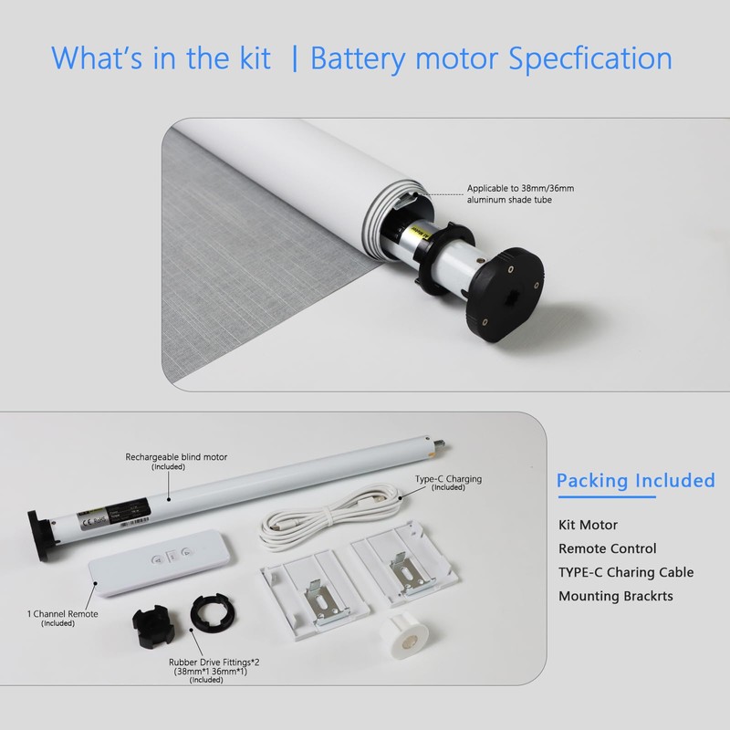 MING CHEN Smart Tubular Motors for 1.4"(36mm) 1.5"(38mm) Shade Tube