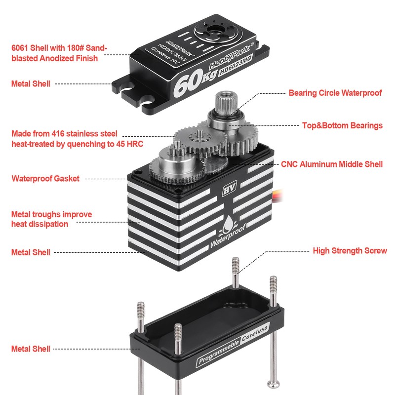 HobbyPark Waterproof 828oz-in 60KG High Torque Servo Coreless Motor 8.4V