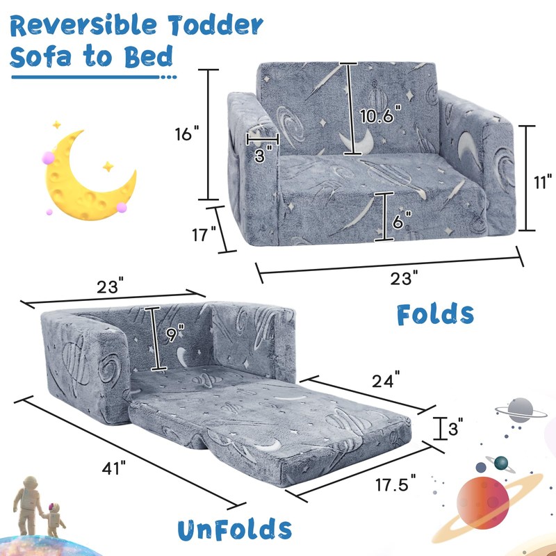Toddler Chair Comfy,2-in-1 Soft Toddler Couch Fold Out for Kids,Convertible