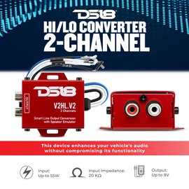 DS18 V2HL.V2 Hi/Lo Converter 2-Channel with Speaker Emulator - High-Level Speaker Signal to Low-Level - Smart line Output 2CH High-Level Input and 2CH RCA Output