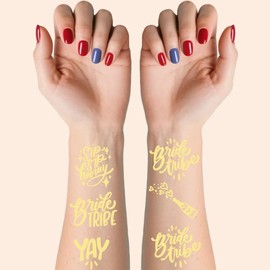 Gold+Silver Wedding Cheers Bachelorette Temporary Tattoos - 200+ Glitter Styles Party Decoration, Bridesmaid Favor, Bride to Be Gift, Bridal Shower Supplies