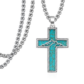 Genuine Turquoise Necklace 925 Sterling Silver Cross Pendant Necklace Vintage Western Cross Turquoise Jewelry for Men