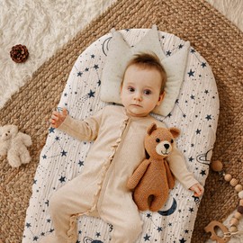 Gllquen Baby Muslin Bassinet Sheets 3 Pack, Breathable Elastic Cozy Fitted Cotton Bassinet Mattress Sheet for Baby Boy Girls, Fit for Hourglass Oval Rectangular Cradle Pad Sheets 33"X17" (Blue)