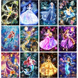 RYMILIE RYMILIE 12 Pack Diamond Art Kits for Adults,Diamond Painting Kits,5D Princess Diamond Painting Kits for Adults Beginner Gem Art Full Drill Diamond Dots Art for Adults Home Wall Decor 12x16inch