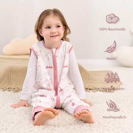 Looxii Pack of 2 Baby Summer Sleeping Bags with Feet, 0.5 Tog, Baby Sleeping Bag, 100% Cotton Baby Sleeping Bag for Children, 6-18 Months, Boys, Girls, 70 cm, Pink Bear