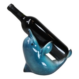 Ebros Gift Nautical Ocean Marine Flipping Blue Dolphin Fish Wine Bottle Holder Beach Accent
