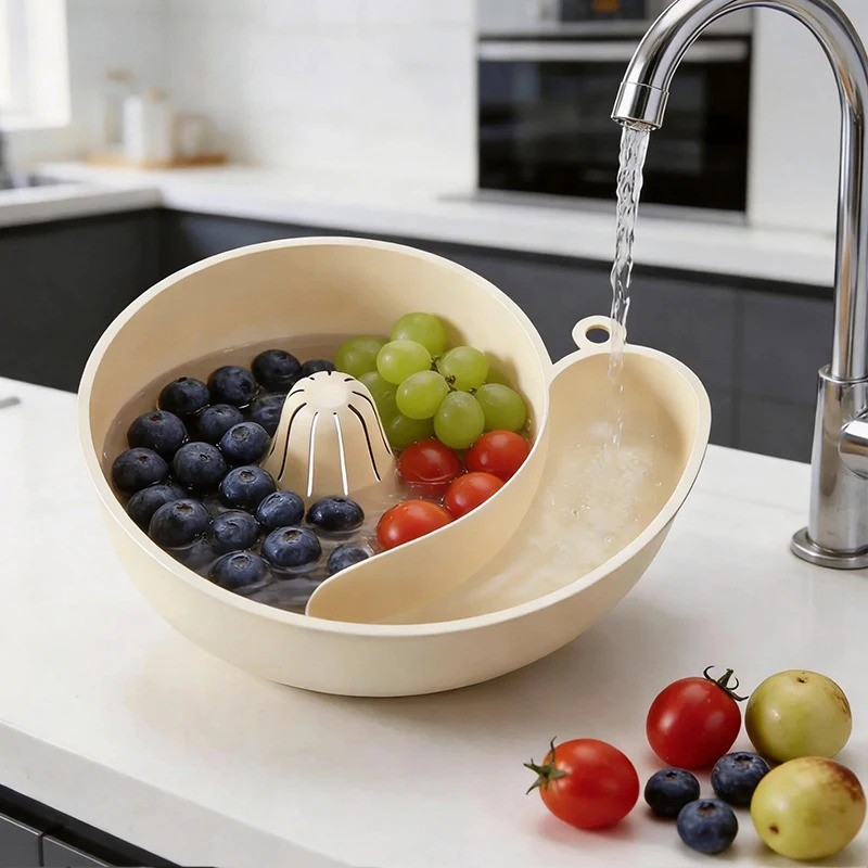 Spin Shape Automatic Vegetable Washing Household Fruit Drain Basket Reusable