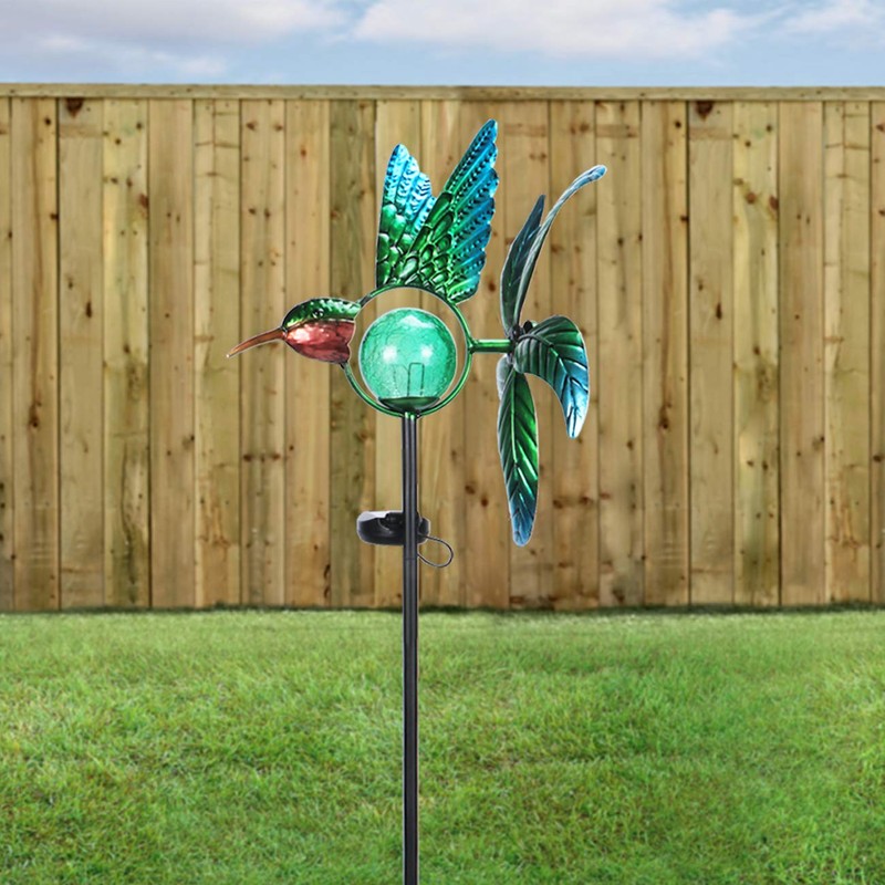 Afirst Solar Hummingbird Wind Spinner, Metal Kinetic Garden Stake Lights