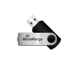 MediaRange USB 2.0 Speicherstick 16GB - Mini USB Flash-Laufwerk mit sicherem Drehkappengehäuse, externe Speichererweiterung mit Lesegeschwindigkeit von bis zu 17 MB/s, Farbe Schwarz