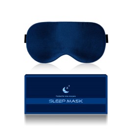 Aosun Silk Sleep Mask, Eye Mask, 22Momme 100 Percent Pure Mulberry Silk Blackout Anti-Allergy Natural Silk Eye Mask with Adjustable Headband, Suitable for Men and Women (Blue)