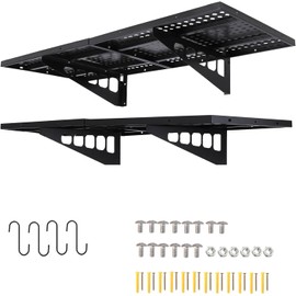 Amenitlif Garage Wall Shelf - 2 Pack Garage Shelving Wall Mounted,560Lbs Capacity Metal Rack for Organization, Pantry, Basement & Workshop - Space Saving Floating Shelves