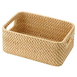 MUJI 47028454 Rattan Box with Handle, Stackable, Rattan (V) Approx. Width 5.9 x Depth 8.7 x Height 3.5 inches (15 x 22 x 9 cm), Natural