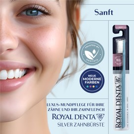 Royal Denta Manuelle Zahnbürste mit weichen Borsten für Erwachsene, doppelte Länge, Borstenzahnbürste für empfindliche Zähne, Silberpartikel gegen Bakterien, modernes Design, Hellblau