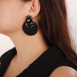 fxmimior - arete colgantes de moda bohemios para mujer, con diamantes de imitación, color negro, para novia, boda, fiesta, graduación, sexy, para mujer, Diamantes de imitación, Diamante de imitación