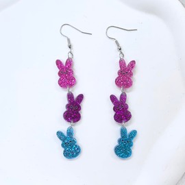 Azusa Sun Easter Bunny Earrings for Women Colorful Cute Acrylic Rabbit Animal Spring Sparkling Earrings Holiday Party Decoration Happy Easter Jewelry Gift - Pink