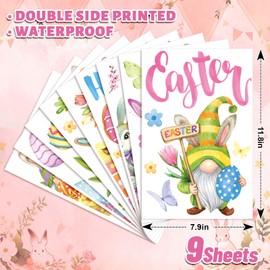FYSUIMU 9 Sheets Happy Easter Window Cling Stickers Watercolor Gnome Bunny Rabbit Egg Window Decals Reusable Window Decoration for Spring Party Home Classroom