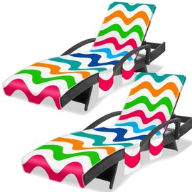 Ruikyhom Lounge Chair Towel Cover, Wavy Striped Chaise Lounge Cover (Pack of 2), Beach Chair Covers with 3 Pockets for Pool Beach Garden Courtyard Outdoor Trips, 85 x30 in, Colourful Blue Red