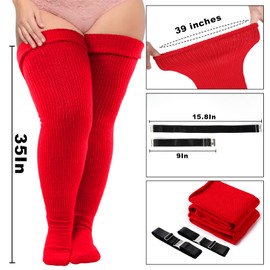 Neoviancia Plus Size Thigh High Socks for Thick Thighs Women- Thigh Highs Widened Extra Long Thick Knit Socks (Bright Red)