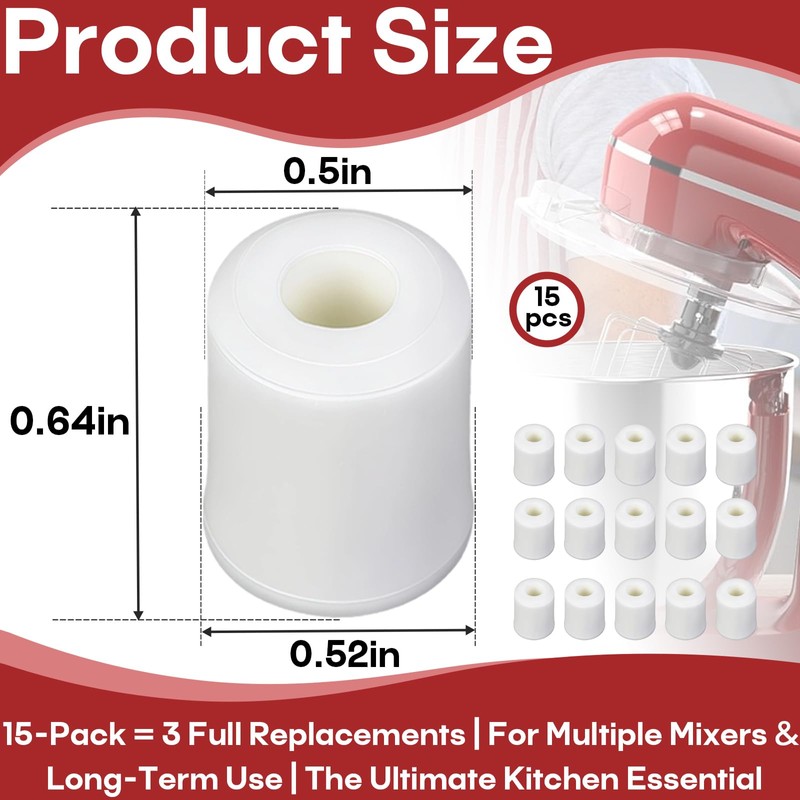 15-Pack 4161530 & 9709707 Mixer Feet Replacement Compatible with KitchenAid