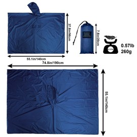 Rian c0de731 Hooded Rain Poncho for Adults - Waterproof Rain Coat and Lightweight Jacket 3-in-1 Multi-Function with Pockets, Navy 1/4 Zipper