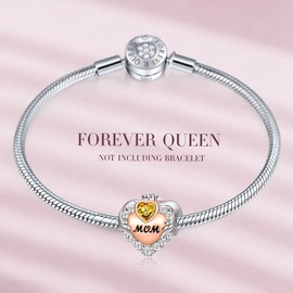 FOREVER QUEEN "Mum" Birthstone Charm for Bracelets, 925 Sterling Silver Heart-Shaped Charm for Mums, Birthday Gift for Mums with Jewellery Box, Sterling Silver, November Birthstone Mother
