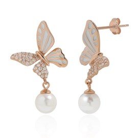 Meissa 925 Sterling Silber Schmetterlingsohrringe, Eleganter Handgefertigter Schmuck mit Perlen und Funkelnden Steinen für Frauen Geschenk für Sie, Roségold