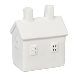 Relaxdays Ceramic Tea Light House, Light House for 1 Tea Light, H x W x D: 12 x 10 x 6.5 cm, Tea Light Holder House, White
