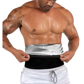 BODYSUNER Waist Trainer Trimmer Sweat Belt Band for Men Lower Belly Fat Sauna Slimming Belt Suit Workout, Sliver, Small
