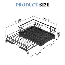 Oroonoko Extendable Dish Drying Rack,Large Drying Dish Drainer for Kitchen Counter, Stainless Steel Dish Strainer with Utensil Rack and Adjustable Feet for Sink