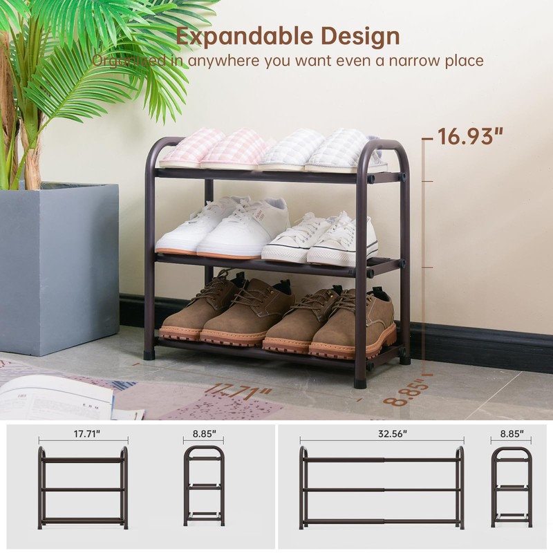Gonfoam 3-Tier Expandable Shoe Rack,Adjustable Shoe Shelf Storage Organizer Heavy