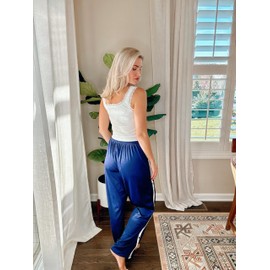 Deyeek Women's Tear Away Pants Side Split Snap Open Bottom Sweatpants Leg Breakaway Shoulder Surgery Pants with Pockets Navy Blue