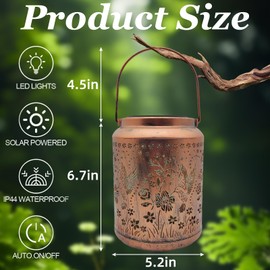 1 Pack Hummingbird Solar Lanterns Outdoor Waterproof Hanging Solar Lights,Metal Lantern Gifts for Women Mom Flower Solar Lights Outdoor Decor for Garden,Yard,Patio