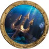 Port Scape King Neptunes Trident Porthole Sea Window Rustic Wall