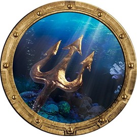 Port Scape King Neptunes Trident Porthole Sea Window Rustic Wall Decal Sticker Kids Bedroom Under The Sea Ocean Nursery Decor Peel and Stick 24 inch
