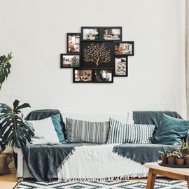 HELLO LAURA - 4x6 Picture Frame Collage Family Tree Picture Frames Wall Decor Display 8 Opening Photos Collage Frame for Wall with Tree Decor for Home Bedroom - Black