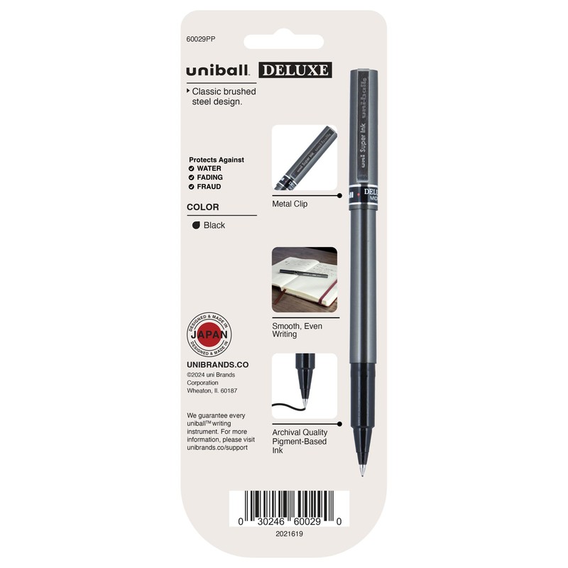 Uniball Deluxe, Black Rollerball Pens - 0.5mm Micro Point, Pack