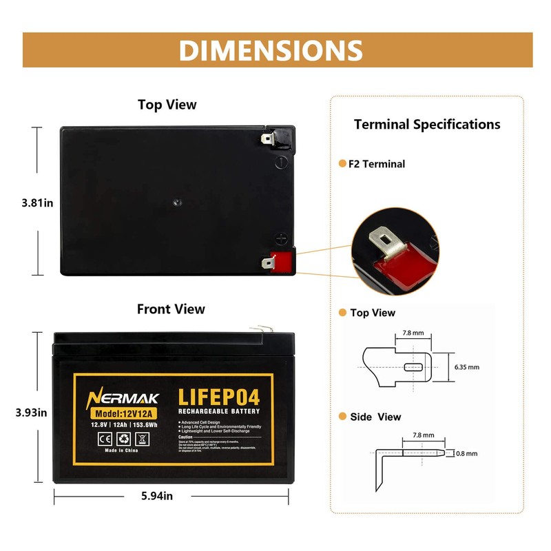 NERMAK 2 Pack 12V 12Ah LiFePO4 Deep Cycle Battery, 2000+