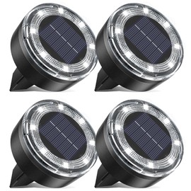 vighep Mini Outdoor Solar Lights，4 Pqck Solar Garden Lights for Outside IP65 Waterproof, 8 LED Disc Landscape Lighting for Garden Yard Driveway Walkway Poolside Deck Lawn Patio,Cold White
