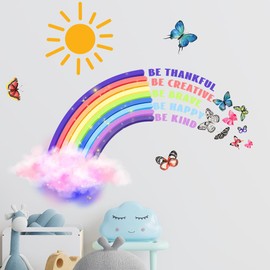 Fanwaoo Colorful Rainbow Wall Decals Butterflies Wall Stickers Saying Quotes Wall Decor for Girls Kids Room Baby Nursery Playroom Living Room Wall Decoration