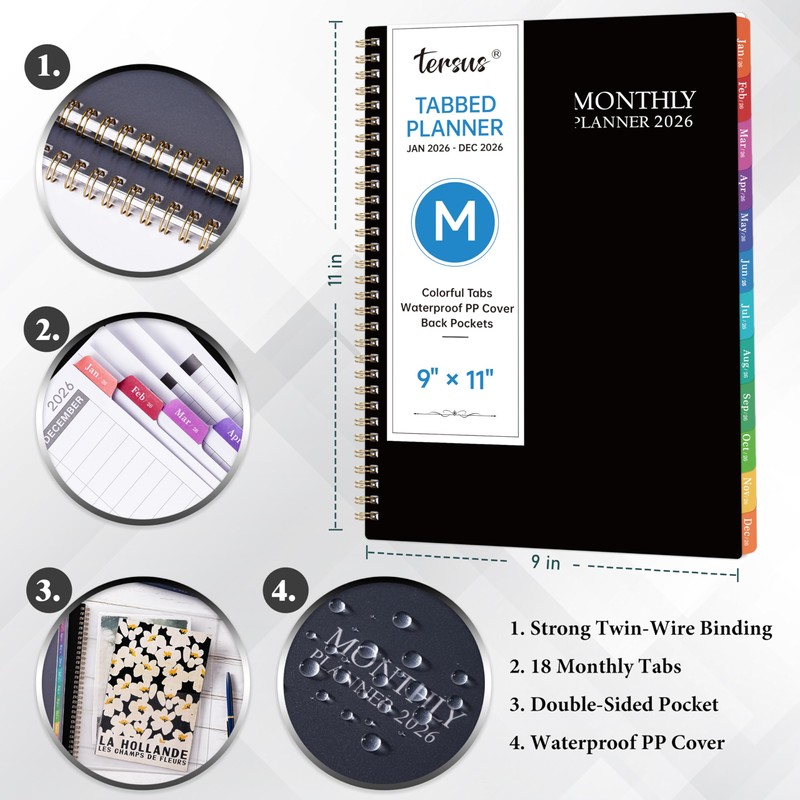2026 Monthly Planner - 2026 Planner with Tabs, Jan 2026