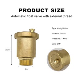 KVAEY Brass Automatic Float Valve, 3/4" Male NPT Thread Brass Air Bleeder Release Vent Valve, Automatic Air Bleed Vent with Male Thread for Hot Water Radiator Boiler Heat System