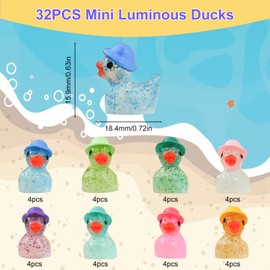 32 Pcs Mini Ducks, 8 Colours Glitter Resin Tiny Ducks Little Plastic Ducks, Mini Resin Animals Figures Glow in the Dark Small Ducks Micro Landscape Statues for Aquariums Garden Dollhouse Decor