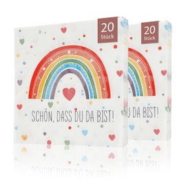 CraftWerk Servietten Regenbogen 40er Pack - Deko mit Spruch Schön dass Du da bist für Kindergeburtstag, Geburtstag oder Einschulung 32 x32 cm