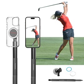 Golf Filming Stick, Record Golf Swing with Magnetic Phone Holder, Adjustable Tripod with Spike Stake Golf Accessories Golf Swing Training, Compatible with Gopro Insta